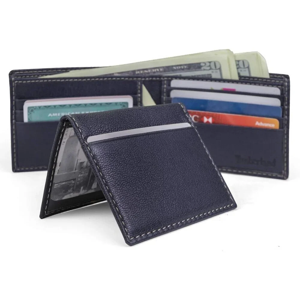 Men's Imported Genuine Leather Luxury Navy Blue Bill Pockets Wallet Card Design
